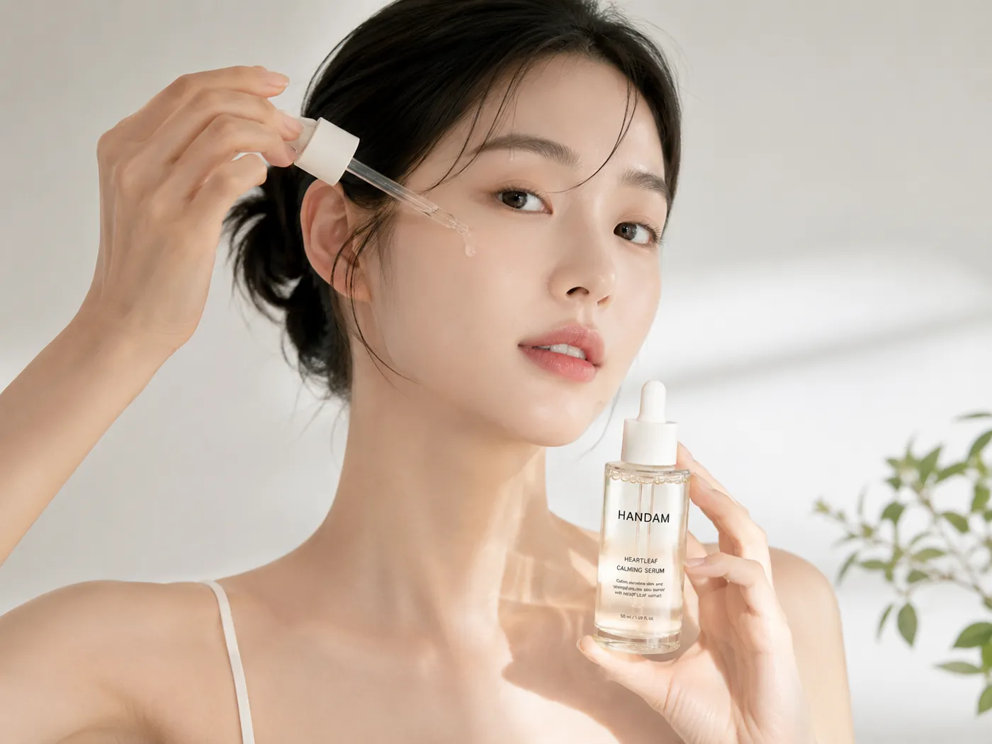 Skin care moment in soft daylight